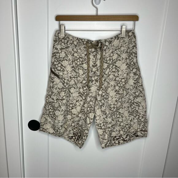 Patagonia Tan Brown Tropical Floral Waist Tie Swim Shorts Size 30 - Picture 1 of 6
